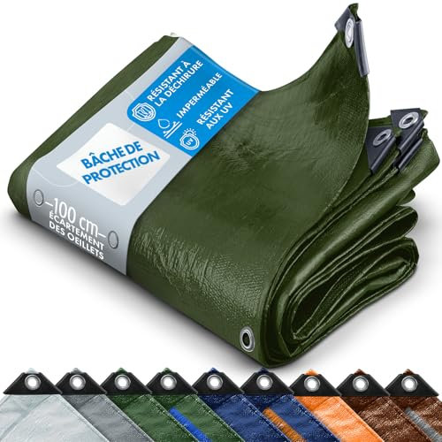 casa pura - Bâche de Protection en polyéthylène - Bâche Ultra étanche - Couverture imperméable pour véhicule travaux remorque - Résistant au UV et avec œillets en Acier - 240 g/m², Vert 4x6 m