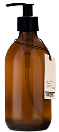 Kuishi Amber Brown Glass Pump Bottle Dispenser, Refillable Amber Glass Soap Dispenser Bottle with Black Plastic Pump for Reducing Plastic Waste (BPA-Free) (300ml)
