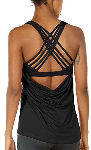icyzone Damen Sport Tops mit Integriertem BH - 2 in 1 Yoga Gym Shirt Fitness Training Tanktop