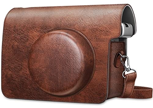 FINTIE Housse pour Instax Wide 300 - Appareil Photo Argentique Instantané - Sac de Caméra en Cuir Végétalien Voyage Caméra Cover Case Sac avec Bandoulière Amovible, Marron