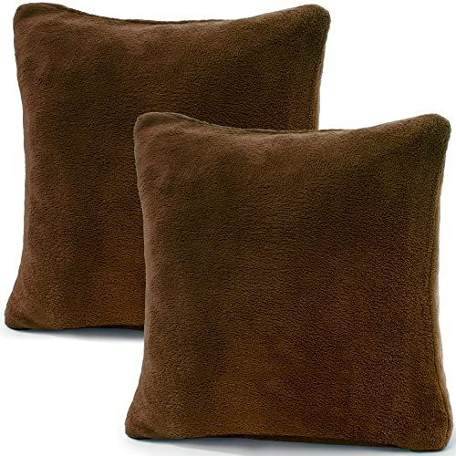 CelinaTex 2er Set Kissenbezug 80x80 cm Doppelpack Coral Fleece Kissenhülle, Kopfkissenbezug Kissen Überzug Comfortable braun 5001359