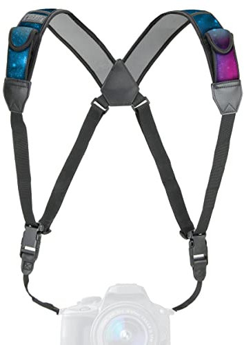 USA Gear Harnais de poitrine pour appareil photo reflex numérique avec boucles à dégagement rapide, motif galaxie et poches pour accessoires - Compatible avec Canon, Nikon, Sony et plus