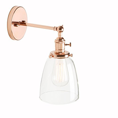 Pathson Réglable Applique Verre Cloche Abat-jour Luminaire Rétro Industrial Lampe Murale Rétro Eclairage Cuivre