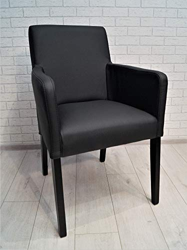 Quattro Meble Schwarz Echtleder Esszimmerstühle Massivholz Stühle David Arm Lederstühle Sessel mit Armlehnen Echt Leder Hermes Nero Esszimmer Stuhl