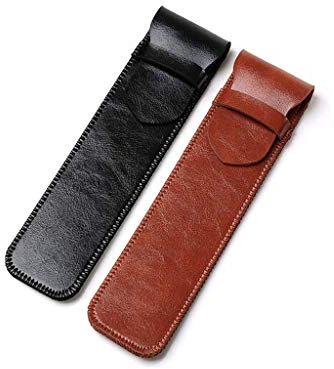 Pack of 2 Pu Leather Pen Holder, Fountain Pen Soft Pen Ballpoint Pen Pouch, Protective Sleeve Cover for Stylus Touch Pen (Black & Brown)