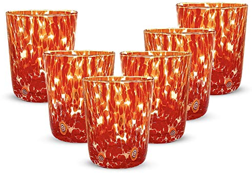 Gocce di Murano 6 Bicchieri Acqua Lavorati Secondo la Tradizione degli Artigiani di Murano, Bicchiere Soffiato e Lavorato a Mano 300 ml - Bicchieri Acqua Vetro Arcobaleno Pioggia