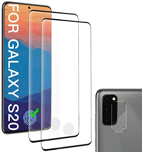 [2 Pack] Tempered Glass Screen Protector for Samsung Galaxy S20 and [1 Pack] Camera Lens Protector compatible Samsung S20 [Support In-Display Fingerprint] [No-Bubble] [Scratch-resistant]