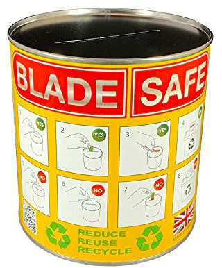 Blade Safe 100% Recyclable Sharps Knife Blade Safe Disposable Bin - 1L Capacity - Steel Bits