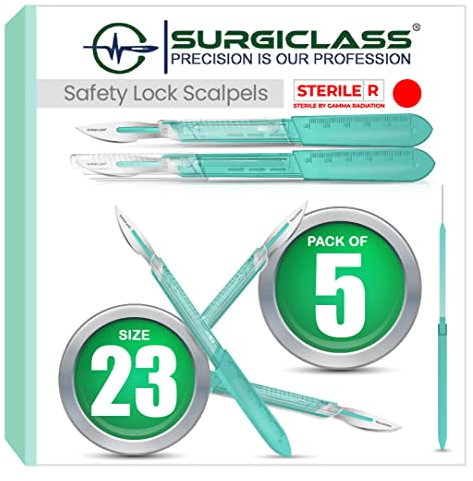 Bisturi di sicurezza con coprilama autobloccante N.23, Sterili, confezione da 5 per dermaplaning chirurgico, anatomia di laboratorio, intaglio, hobby artigianale, dissezione medicaSURGISAFE23-5
