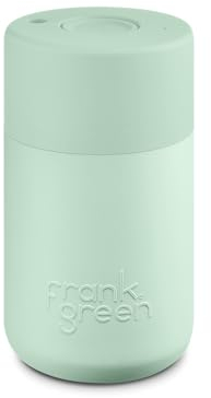 frank green Thermobecher aus Keramik, 340 ml, wiederverwendbare Kaffeetasse mit Druckknopfdeckel, dreifach wandiges Vakuum – Minzgelato