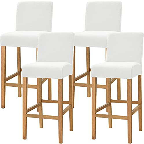 Dimatic Samt Plüsch Stuhl Abdeckung Theke Pub Bar Hocker Stuhl Slipcover für Esszimmer Cafe Barhocker Slipcover Möbelschutz Anti-Rutsch-Bezug mit elastischem Boden, 4er Set, Weiß