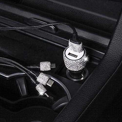 Zigarettenanzünder USB Ladegerät Strasssteine Kristall Bling Glitzer Diamant Kfz Ladegerät Duales USB Auto Ladegerät Kompatibel mit iPhoneGalaxyHuawei Kfz-Handyladegeräte & Schnellladekabel,Weiß
