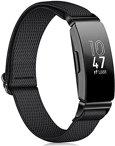 FINTIE Elastisch Armband Kompatibel mit Fitbit Inspire 3, Nylon Loop Ersatzarmband Verstellbar Dehnbar Uhrenarmband, Schwarz