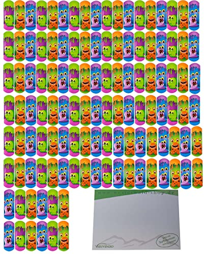 120 Stück FIGO professional Kinder-Pflaster + varivendo Notizblock (120x kleine Monster)