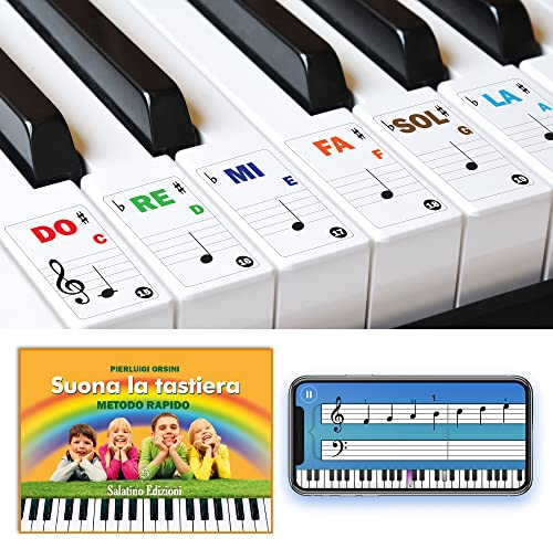ffalstaff Transparente PVC-Keyboard-Aufkleber für 32/37/44/49/54/61 mit italienischer und internationaler Notation - Lern-App für Klavier und E-Book Spielen Sie die Tastatur