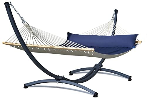 Potenza Outdoor Hängematte mit Gestell für 2 Personen I Catargo - Baumwolle Doppelhängematte XXL 220x160, 220kg I Hängemattengestell 220kg, wetterfest… (Blau, Basic Gestell Graphit)