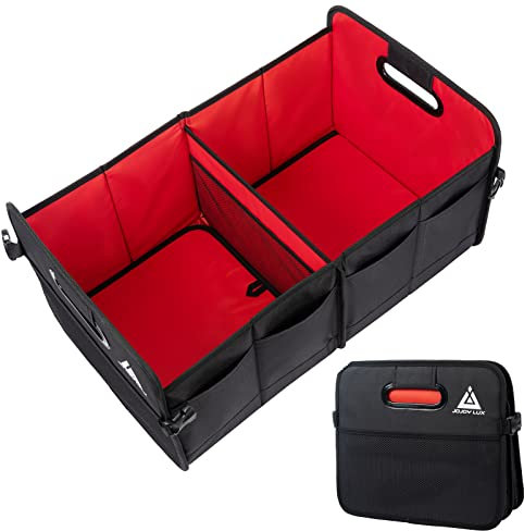 JOJOY LUX Car Trunk Organizer with Multi Compartments - Automotive Collapsible Cargo Containers with 11 Pockets & Reinforced Handles, Vehicle Grocery Organizer Bin Caddy Bag for SUV Van Truck