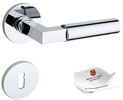 Beschläge Hamburg Türgriffe Türbeschlag BAUHAUS PRIME 07ZAMAK MPC BB - Türklinken mit runden Buntbart Rosetten für Zimmertüren - Drückergarnitur/Türdrücker für Innentüren, Chrom poliert