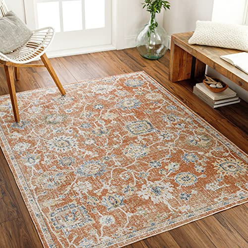 Livabliss Dakar Teppich waschbar in der Waschmaschine - Vintage Teppich für Wohnzimmer, Schlafzimmer, Küche - Orientalischer Boho Style Teppiche, 160x213 cm, Braun, Creme, Blau