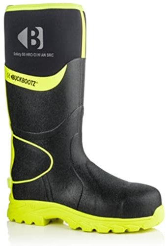 Buckler Buckbootz BBZ8000 Hi-Viz Non-Metallic Ankle Protection Safety Wellington Boots 7-12 9 Black/Yellow