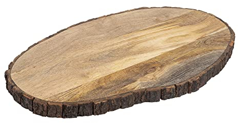 GoCraft Oval Wooden Cutting Board with Tree Bark Rim | Mango Wood Live Edge Chopping, Prep, Serve Board | Charcuterie Platter - 17 x 10