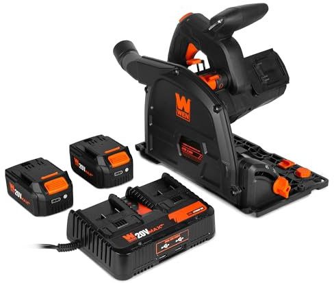 WEN Cordless 6.5-Inch Track Saw, Brushless with Variable Speed, Two 20V Max 4.0 Ah Batteries, and Charger (20691)