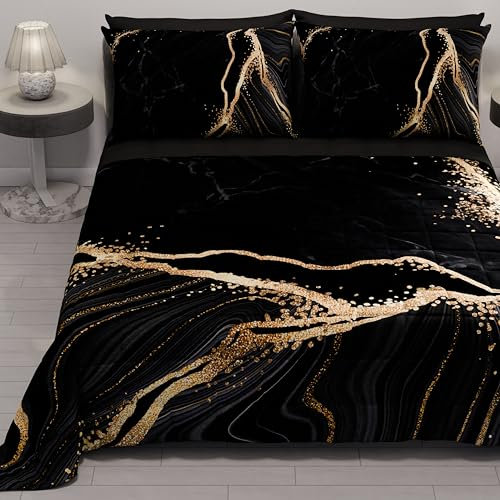 PETTI Artigiani Italiani - Copriletto Singolo Estivo 170x260cm 100 g/m² Double Face, Trapuntino Letto Singolo Primaverile, Trapunta Leggera, Marmo Nero, 100% Made in Italy