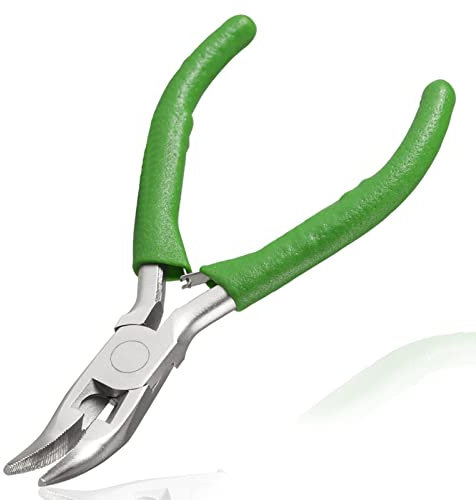 LEONTOOL Mini Bent Nose Pliers with Serrated Jaw 4.7 Inches Bent Chain Nose Pliers for Jewelry Making Wire Cutter for Crafting and Repair Working in Tight Spaces