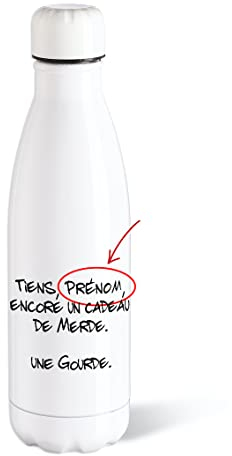 Bouteille d’eau Isotherme 500ml Acier Gourde Réutilisable Ecologique Personnalisable Prénom Maintien Chaud/Froid 12h. Idée Cadeau Original Humour Homme Femme Collègue Sport Bureau Anniversaire Noël