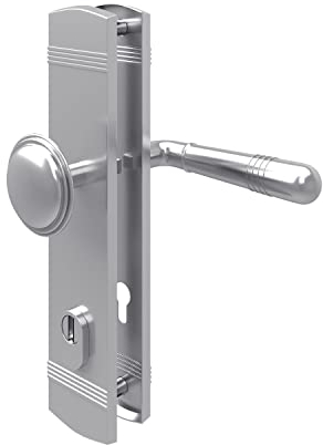 MS Beschläge Langschild Sicherheitsbeschlag Zylinderschutz Haustürbeschlag Türdrücker Chrom glänzend Schutzbeschlag Kernziehschutz Türbeschlag (Knopf/Drücker, DIN 10/92)