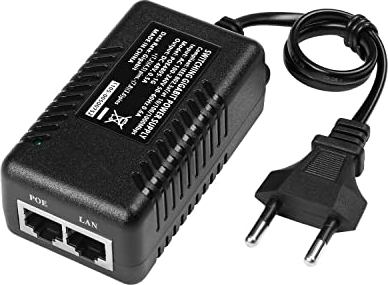REVODATA 48V Gigabit PoE Injektor, PoE 48V/0.5A Ausgang mit EU Kabel, IEEE 802.3af/at Passives PoE+ 10/100/1000Mbps, Entfernungen bis zu 100M, Plug and Play PoE Adapter (POE4805-G)