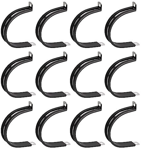 sourcing map 12Pcs 2 Inch(50mm) Cable Clamp 304 Stainless Steel Rubber Cushioned Insulated Clamp R Shape Metal Clamp for Tube Pipe Wire