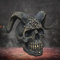 Tuzsocr 14 cm Dämonenschädel-Figur, schwarzer Höllenschädel, Schreibtisch-Totenkopf-Ornament, kreative Totenkopf-Skulptur, Harz-Schädelkopf-Modell, Halloween-Totenkopf-Ornament,