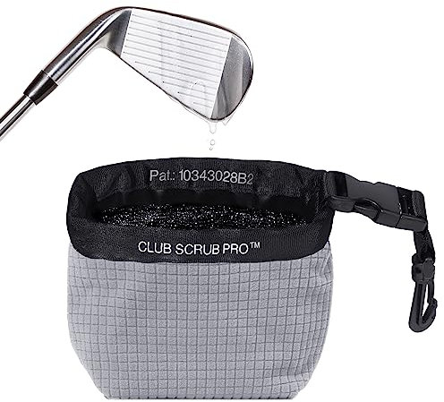 Club Scrub Reinigungsbeutel für Golfschläger/Bälle, wasserdichtes Futter, Clean-Face-Technologie, trockene Mikrofaser-Außenseite, Abnehmbarer Clip, maschinenwaschbar, reinigt Schlägerrillen, Gray Pro