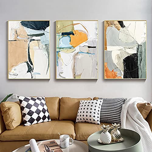KDXAOBEI Blau-gelbes abstraktes Wohnzimmer-Leinwand-Wanddekorationsgemälde, modernes minimalistisches Gemälde, nordisches dreiteiliges Wandbild, 20 x 30 cm (8 x 12 Zoll) x 3, ohne Rahmen