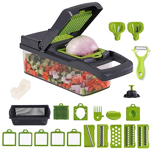 Gemüseschneider, Lebensmittelzerkleinerer, Küche, 23-teilig, Gemüseschneider, Zwiebelzerkleinerer, Mehrzweck-Gemüsezerkleinerer, Obst- und Gemüseschredder, Schneider und Würfel, All-in-One-Maschine