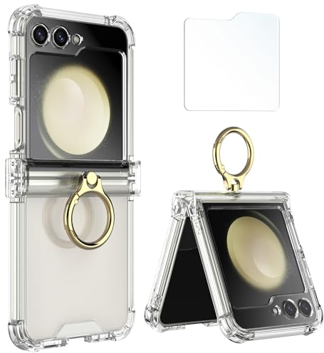 Simpeak Case Compatible with Samsung Galaxy Z Flip 5 5G, Soft Silicone Protective Cover Cases with Metal Ring Replacement for Galaxy Z Flip 5 for Women Men, Anti-Scratch,Shockproof Clear