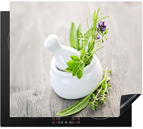 KitchenYeah© Copertura Tappetino Piano Induzione 60x52 cm Cucina Coprifornelli Protezione per Piano Induzione Erbe - Verde - Bianco