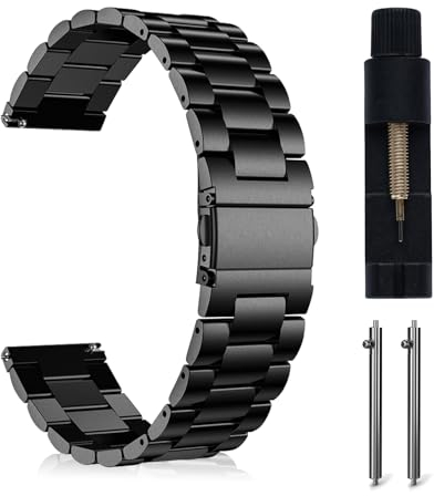 MaEiol 22mm Edelstahl Metall Armband für Huawei Watch 5 46mm / Huawei Watch GT 5 Pro/GT 5/GT 4 46mm, Business Uhrenarmband Armbänder für Damen Herren - Schwarz
