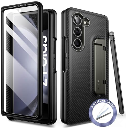 i-Blason Coque pour Samsung Galaxy Z Fold 5 (2023) avec Porte-Stylo S et 3 Housses en Silicone S Pen [Protection d'écran intégrée] Coque de Protection intégrale pour Z Fold 5 avec béquille (Noir)