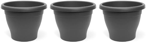 AC - Pack de 3 Macetas Mediterráneas - Plástico Resistente - Ideal para el Hogar, Plantas, Jardín, Decoración. - Cuidado de Plantas - Forma Redonda - 20 cm - Color Gris