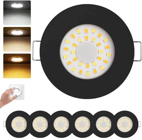 zexhy LED Einbaustrahler Dimmbar LED Spots 230v 5W Einbauleuchten IP44 Deckenspots Warmweiß 3000K Neutralweiß 4000K Kaltweiß 6000K Deckenstrahler für Wohnzimmer,Badezimmer,Küche 6er Set Schwarz-Matt