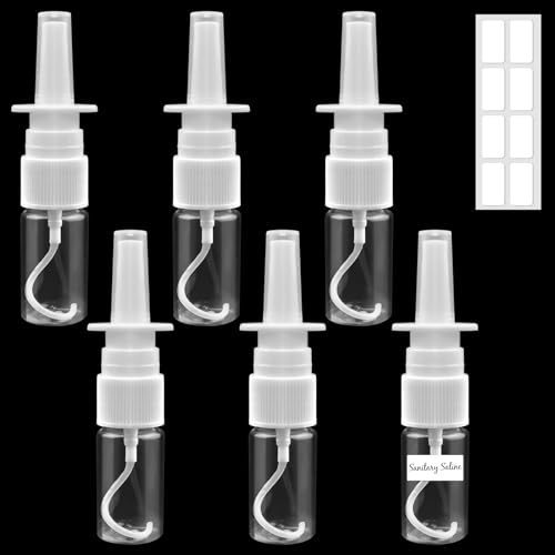 Furuising 6 Piezas Botellas de Aerosol Nasal, 10ml Plástico Botella de Spray Nasal, Vacía Botellas de Pulverizador con 8 Pegatinas para Aceite Esencial Salino