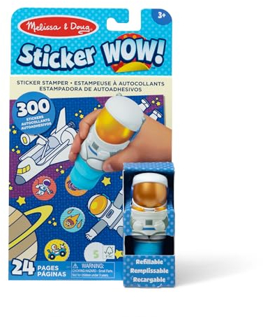 Melissa & Doug Sticker Wow! 24-seitiger Aktivitätenblock und Aufkleberstempel, 300 Aufkleber, Aktivität-Bastelspielzeug Sammlerfigur – Astronaut