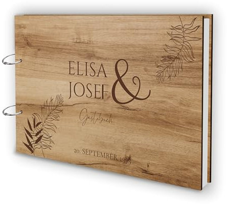 Manschin-Laserdesign Holz Gästebuch Love Hochzeit Echtholz mit individueller Lasergravur | 50 Blätter (100 Seiten) | DIN A4 |