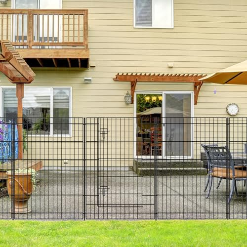 INJOPEXI Dekorativer Gartenzaun, 6 Paneele, 4 m (L) x 91,4 cm (H), Metall-Gartenzäune mit 5 Paneelen + 1 Tor, Tierbarriere, Kaninchenzaun, rostfreier Draht, temporärer Hundezaun, Outdoor, für Hof,
