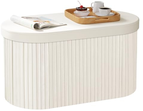 WOLTU Panca Contenitore, Cassapanca Contenitore Interno 76L, Poggiapiedi da Divano Pieghevole, Coperchio Rimovibile, per Soggiorno, Camera da Letto, 76x38x38cm, Crema