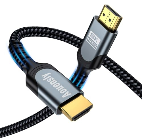 Aouensly 2,5M Câble HDMI 2.1 8K avec Cordon Tressé en Nylon - Ultra Haute Vitesse, 48Gbps, Prend en Charge 8K@60Hz, 4K@120Hz, Dolby Vision Atmos, eARC, Compatible Avec TV, PS5, Xbox Series X...
