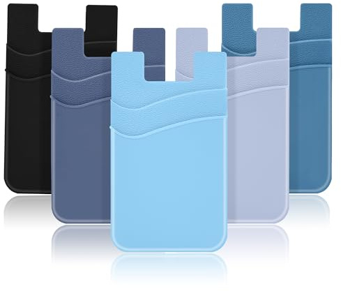 SHANSHUI Phone Card Holder Stick on, CellPhone Silicone Sticky Wallet Sleeve Pocket Business ID Credit Card Comptible for iPhone, Android & Most Smartphones - 5 Pack
