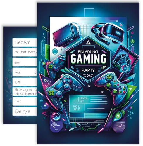 10 Kinder Einladungskarten Einladung Kindergeburtstag Gaming Game Gamer Jungen Mädchen Kinder-Geburtstag Geburtstag Party Einschulung 5 6 7 8 9 10 11 12 13 14